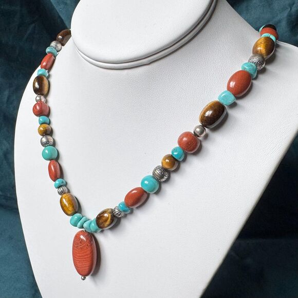 Vintage Carnelian Gemstone Necklace by Carolyn Pollack Sterling Silver Southwest - Picture 7 of 14